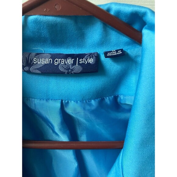 Susan Graver Style Blazer Coat Jacket Women Medium Teal Blue Notched Collar - Picture 4 of 11